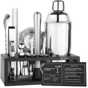 15 piece cocktail shaker set with stand home bar tools mixology gift idea